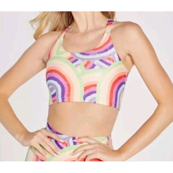 Wildfox Longline Soleil Sport Bra NWT XS Rainbow Stripes Racerback Gym Workout - Picture 2 of 7